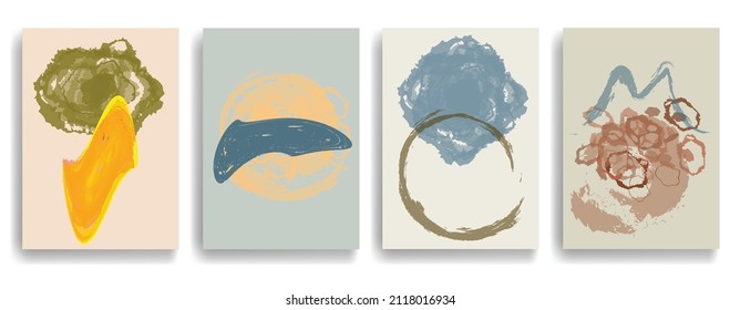 Modern poster with minimalist design elements . Grunge textured circles in Boho art style  . Wall art , home deco . Vector abstract shape.