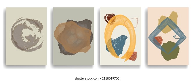 Modern poster with minimalist design elements . Grunge textured circles in Boho art style  . Wall art , home deco . Vector abstract shape.