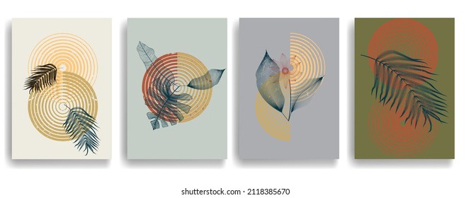 Afiche moderno con elementos de diseño minimalista. Grunge círculos texturados en estilo de arte Boho . Arte mural, deco doméstico. Forma abstracta del vector.