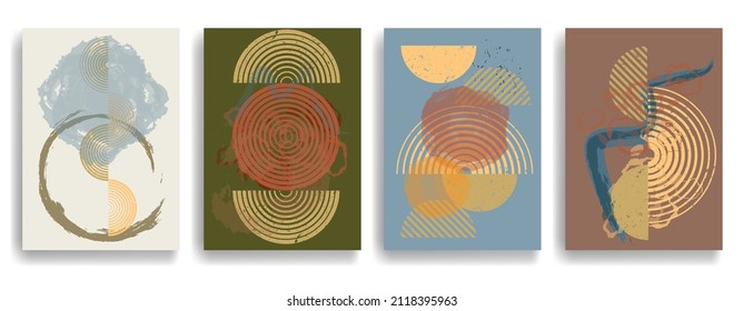 Modernes Plakat mit minimalistischen Design-Elementen. Grunge strukturierte Kreise im Boho Art Stil. Wall Art , Home Deco . Abstrakte Vektorform.