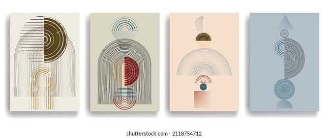 Afiche moderno con elementos de diseño minimalista. Grunge círculos texturados en estilo de arte Boho . Arte mural, deco doméstico. Forma abstracta del vector.