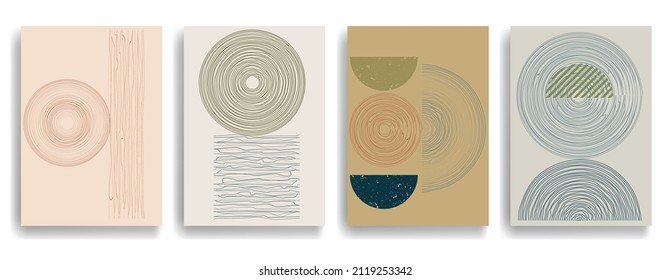 Afiche moderno con elementos de diseño minimalista. Grunge círculos texturados en estilo de arte Boho . Arte mural, deco doméstico. Forma abstracta del vector.