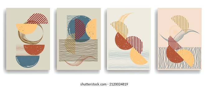 Afiche moderno con elementos de diseño minimalista. Grunge círculos texturados en estilo de arte Boho . Arte mural, deco doméstico. Forma abstracta del vector.