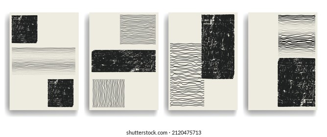 Afiche moderno con elementos de diseño minimalista. Grunge círculos texturados en estilo de arte Boho . Arte mural, deco doméstico. Forma abstracta del vector.