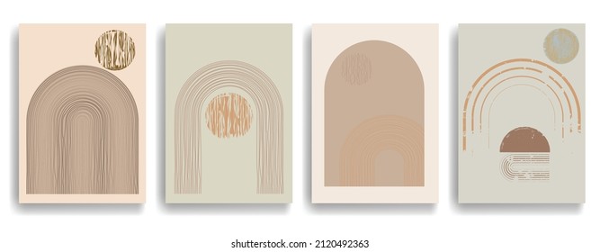 Modern poster with minimalist design elements . Window and arch in Boho style  . Wall art , home deco . Vector abstract shape.