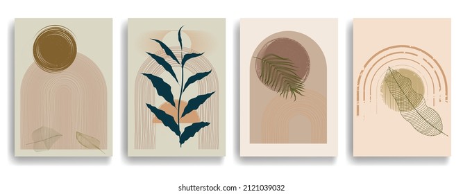 Modern poster with minimalist design elements . Window and arch in Boho style  . Wall art , home deco . Vector abstract shape.