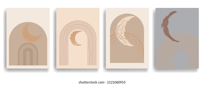 Modern poster with minimalist design elements . Window and arch in Boho style  . Wall art , home deco . Vector abstract shape.