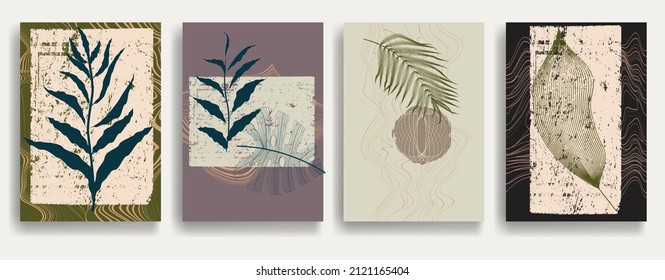 Modern poster with minimalist design elements . Grunge textured circles in Boho style  . Wall art , home deco . Vector abstract shape.
