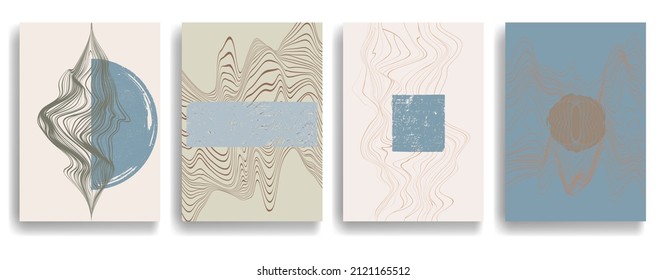 Modern poster with minimalist design elements . Grunge textured circles in Boho style  . Wall art , home deco . Vector abstract shape.