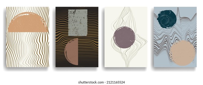 Afiche moderno con elementos de diseño minimalista. Grunge círculos texturados al estilo Boho . Arte mural, deco doméstico. Forma abstracta del vector.
