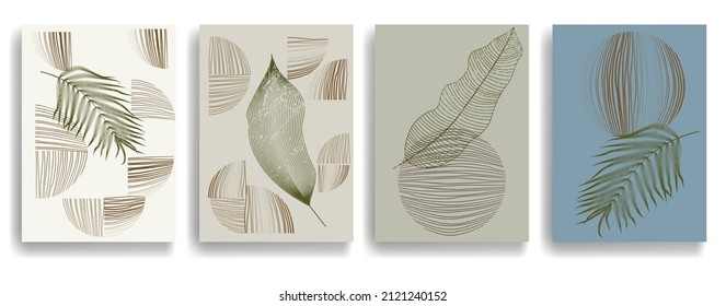 Modern poster with minimalist design elements . Window and arch in Boho style  . Wall art , home deco . Vector abstract shape.