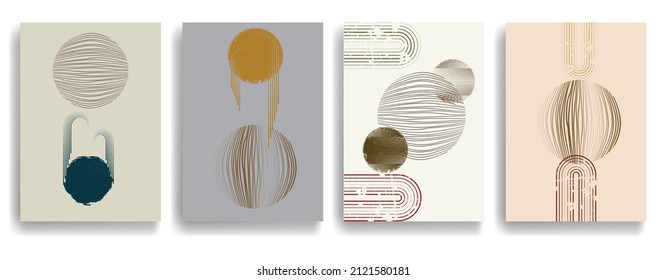 Modern poster with minimalist design elements . Window and arch in Boho style  . Wall art , home deco . Vector abstract shape.