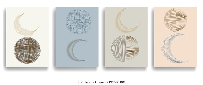 Modern poster with minimalist design elements . Window and arch in Boho style  . Wall art , home deco . Vector abstract shape.
