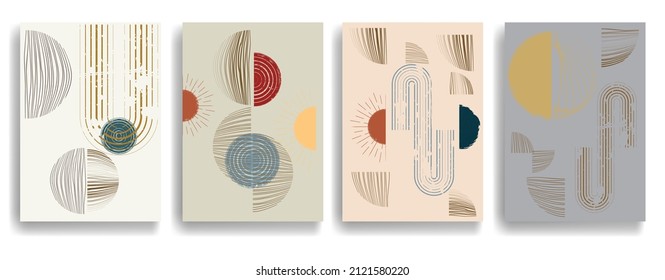 Modern poster with minimalist design elements . Window and arch in Boho style  . Wall art , home deco . Vector abstract shape.