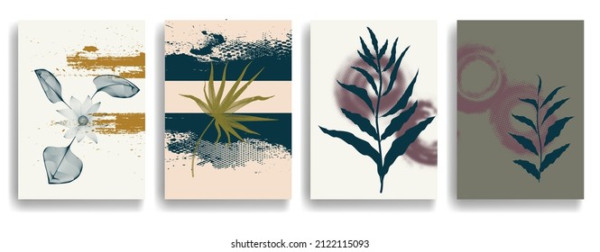 Modern poster with minimalist design elements . Grunge textured circles in Boho art style  . Wall art , home deco . Vector abstract shape.