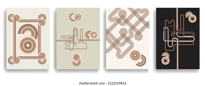 Afiche moderno con elementos de diseño minimalista. Líneas retro y círculos de textura gruesa al estilo Boho . Arte mural, deco doméstico. Forma abstracta del vector.
