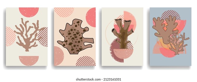Modern poster with minimalist design elements . Grunge textured circles in Boho style  . Wall art , home deco . Vector abstract shape