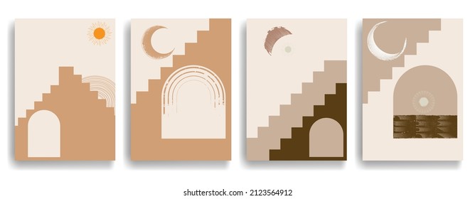 Modernes Plakat mit minimalistischen Design-Elementen im Boho-Stil. Wall Art , Home Deco . Abstrakte Vektorform.
