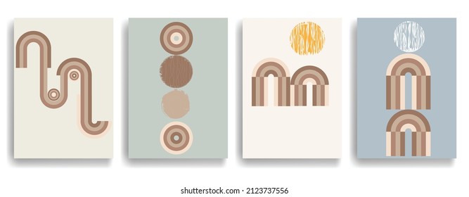 Modern poster with minimalist design elements . Window and arch in Boho style  . Wall art , home deco . Vector abstract shape.