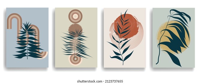 Modern poster with minimalist design elements . Window and arch in Boho style  . Wall art , home deco . Vector abstract shape.