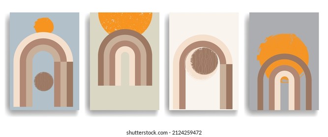 Modernes Plakat mit minimalistischen Design-Elementen. Grunge strukturierter Kreis und Boho-Bogen. Wall Art , Home Deco . Abstrakte Vektorform.
