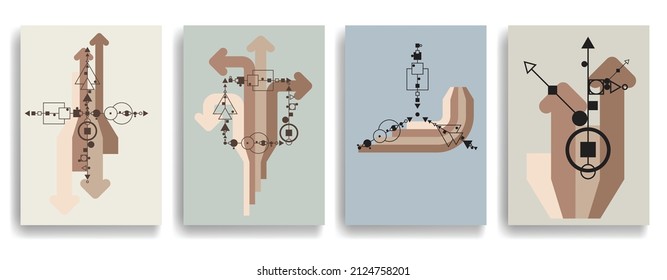 Modern poster with minimalist design elements . Retro lines and grunge textured circles in Boho style  . Wall art , home deco . Vector abstract shape.