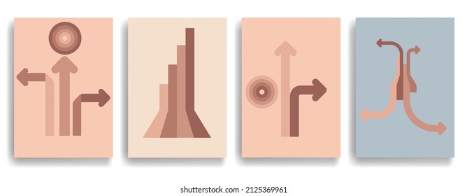 Modern poster with minimalist design elements . Retro lines and grunge textured circles in Boho style  . Wall art , home deco . Vector abstract shape.
