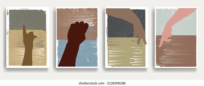 Modern poster with minimalist design elements and hands in Boho style  . Wall art , home deco . Vector abstract shape.