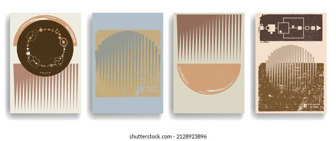 Modern poster with minimalist design elements . Grunge textured circles in Boho style  . Wall art , home deco . Vector abstract shape.