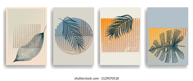 Modern poster with minimalist design elements . Grunge textured circles in Boho style  . Wall art , home deco . Vector abstract shape.