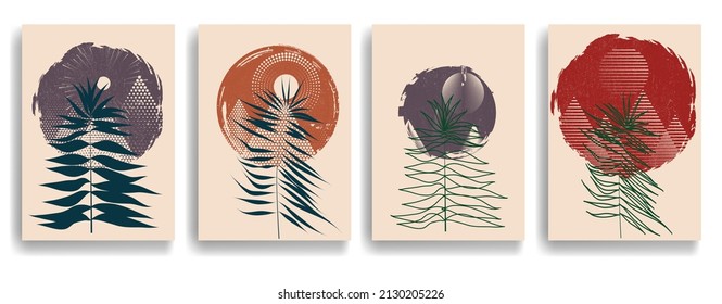 Afiche moderno con elementos de diseño minimalista al estilo Boho . Arte mural, deco doméstico. Forma abstracta del vector.
