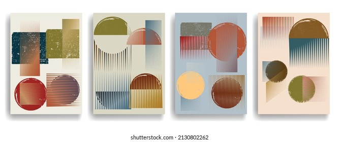 Modern poster with minimalist design elements . Grunge textured circles in Boho style  . Wall art , home deco . Vector abstract shape.