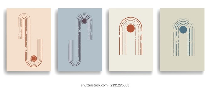 Modernes Plakat mit minimalistischen Design-Elementen. Grunge strukturierte Kreise im Boho-Stil. Wall Art , Home Deco . Abstrakte Vektorform.