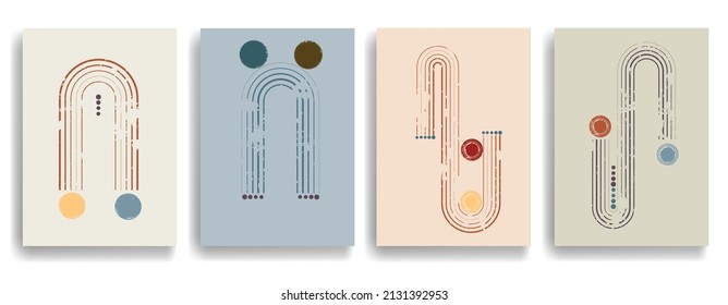 Afiche moderno con elementos de diseño minimalista. Grunge círculos texturados al estilo Boho . Arte mural, deco doméstico. Forma abstracta del vector.