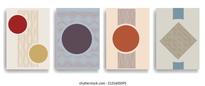 Modern poster with minimalist design elements . Grunge textured circles in Boho style  . Wall art , home deco . Vector abstract shape.