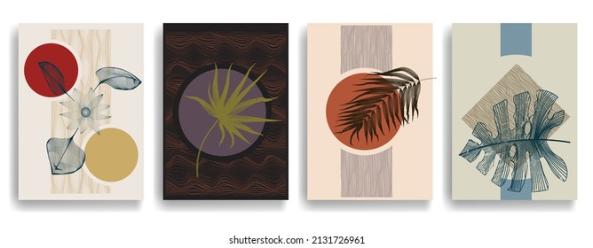 Modern poster with minimalist design elements . Grunge textured circles in Boho style  . Wall art , home deco . Vector abstract shape.