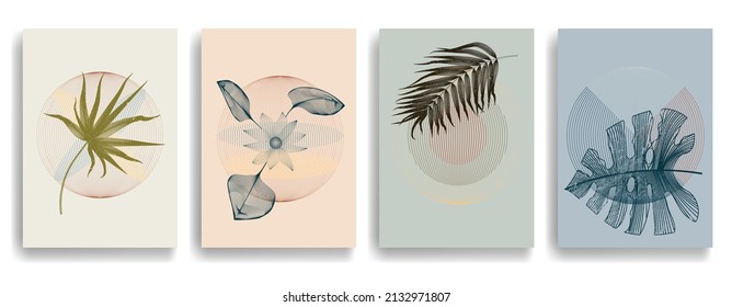 Modern poster with minimalist design elements in Boho style  . Wall art , home deco . Vector abstract shape.