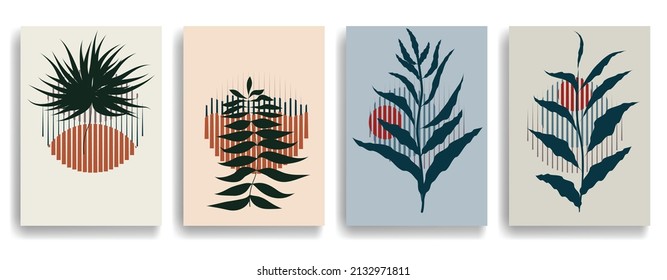 Modern poster with minimalist design elements in Boho style  . Wall art , home deco . Vector abstract shape.