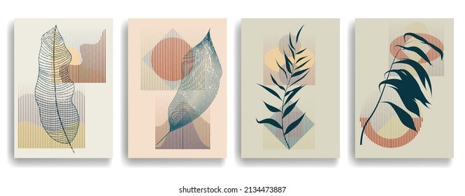 Modern poster with minimalist design elements . Boho art style  . Wall art , home deco . Vector abstract shape.