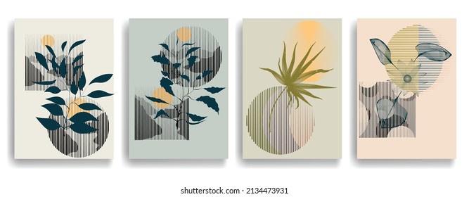 Modern poster with minimalist design elements . Boho art style  . Wall art , home deco . Vector abstract shape.