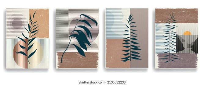 Afiche moderno con elementos de diseño minimalista. Ventana y arco al estilo Boho . Arte mural, deco doméstico. Forma abstracta del vector.