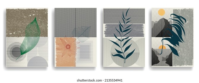 
 Afiche moderno con elementos de diseño minimalista. Ventana y arco al estilo Boho . Arte mural, deco doméstico. Forma abstracta del vector.