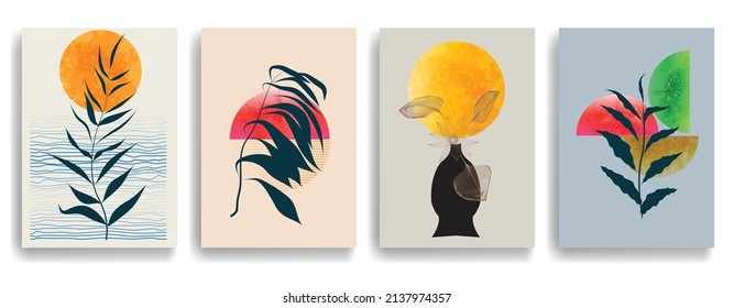 Modern poster with minimalist design elements in Boho style  . Wall art , home deco . Vector abstract shape.