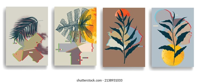Afiche moderno con elementos de diseño minimalista al estilo Boho . Arte mural, deco doméstico. Forma abstracta del vector.
