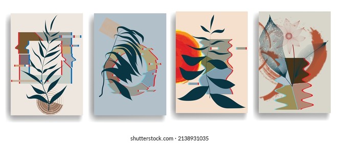 Modern poster with minimalist design elements in Boho style  . Wall art , home deco . Vector abstract shape.