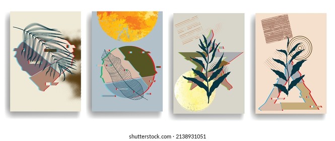 Modern poster with minimalist design elements in Boho style  . Wall art , home deco . Vector abstract shape.