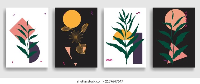 Modern poster with minimalist design elements in Boho style . Wall art , home deco . Vector abstract shape.