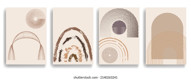Modern poster with minimalist design elements . Window and arch in Boho style  . Wall art , home deco . Vector abstract shape.
