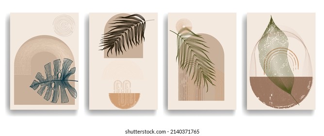 Modern poster with minimalist design elements . Window and arch in Boho style  . Wall art , home deco . Vector abstract shape.