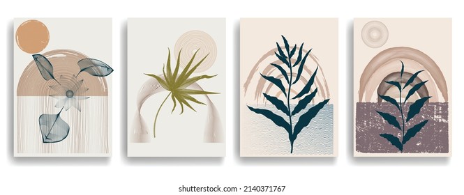 Modern poster with minimalist design elements . Window and arch in Boho style  . Wall art , home deco . Vector abstract shape.
